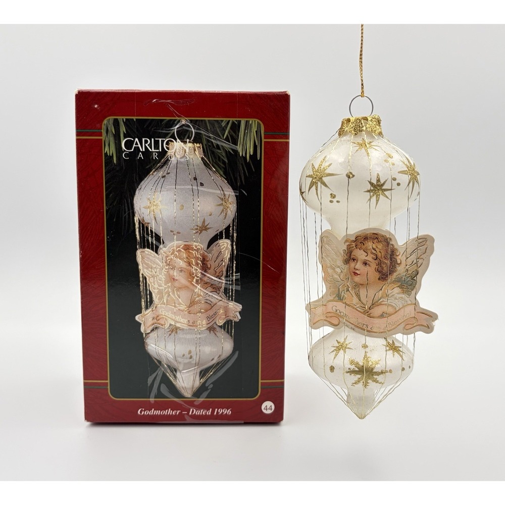 Carlton Cards 1996 Heirloom Ornament Godmother Heavenly Angel Glass Vintage